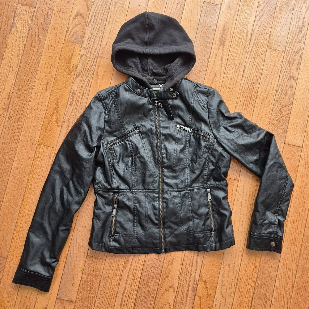 J2 by Jou Jou Junior M Faux Leather Full Zip Jacket Removable Hood